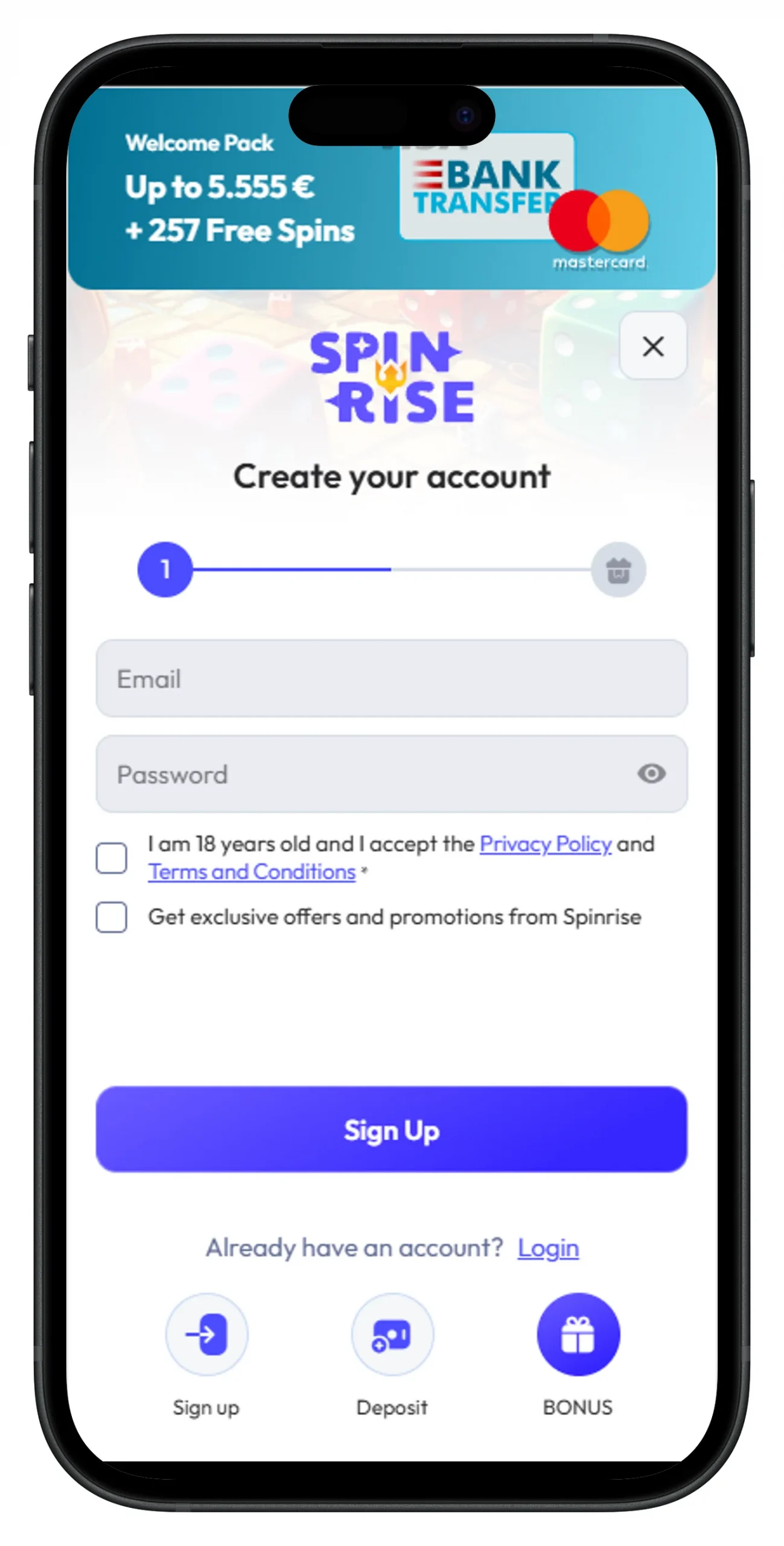 Spinrise Casino Registration Process from a Mobile Device